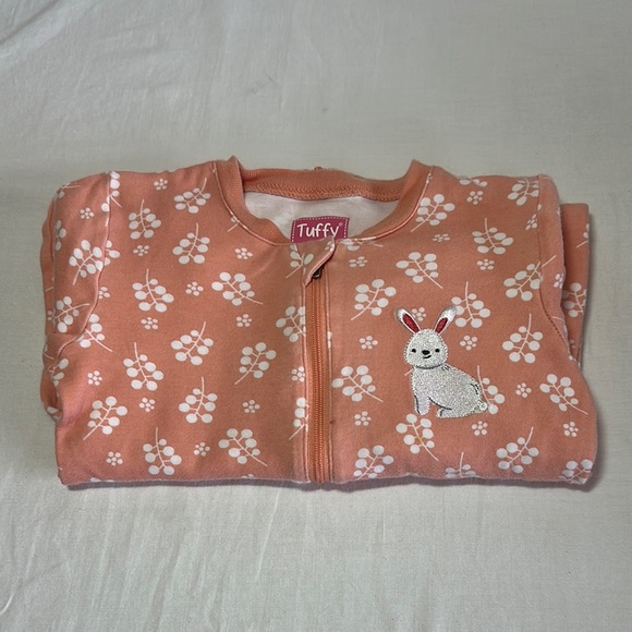 Tuffy - Peach Baby Onesie with Floral Pattern and embroidered bunny - Picture 1 of 5